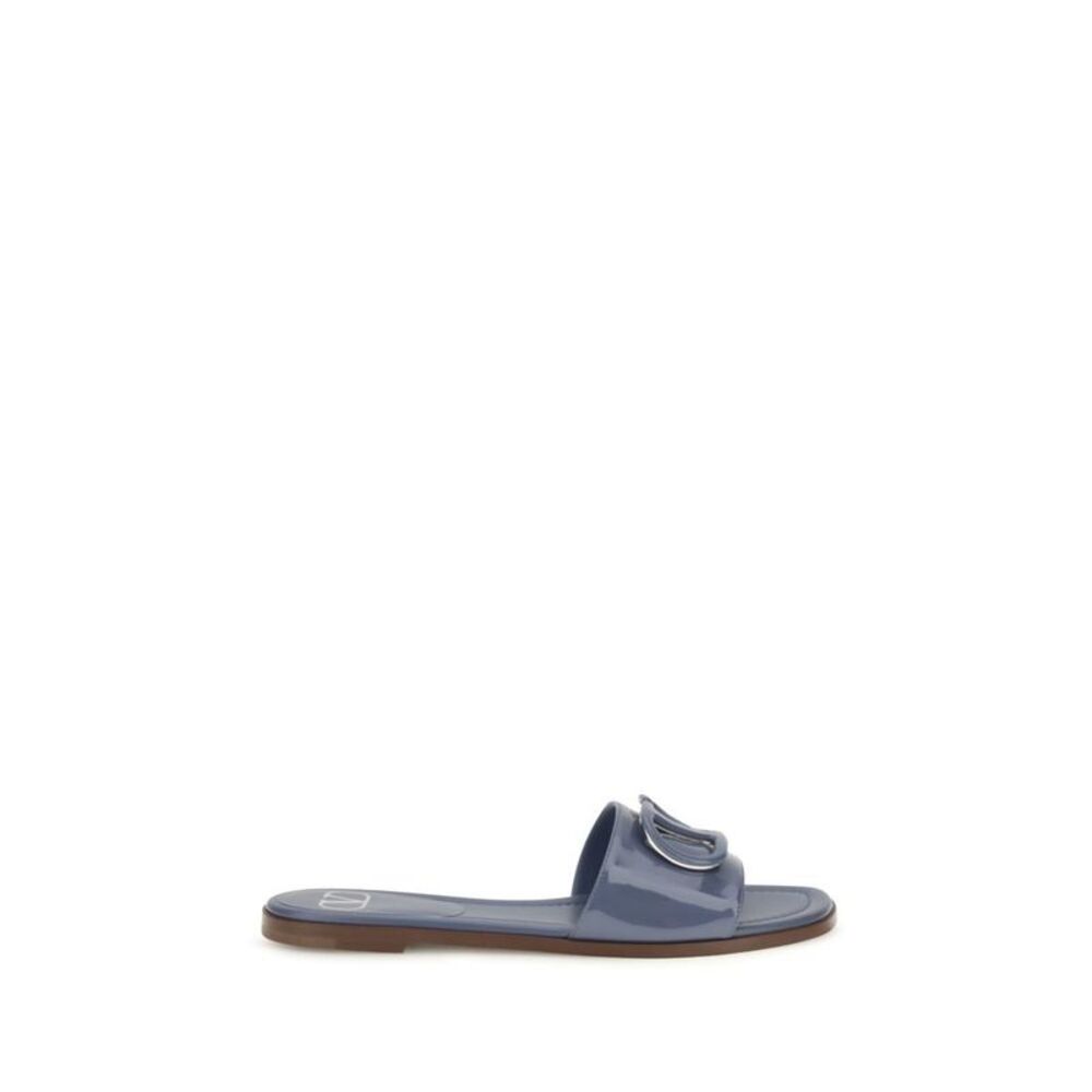 Valentino Garavani Blue Calf Leather Bos Taurus Flat Women's Sandals - Picture 1 of 4